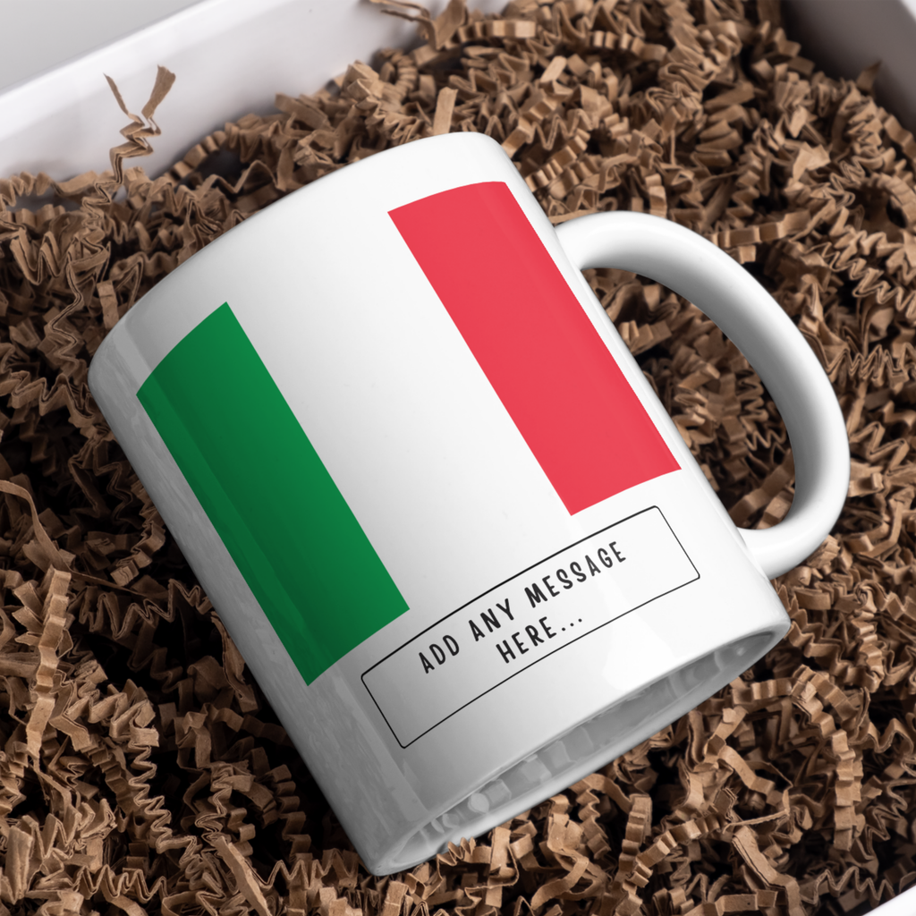 Personalised Italy flag mug – gift presentation on paper packing
