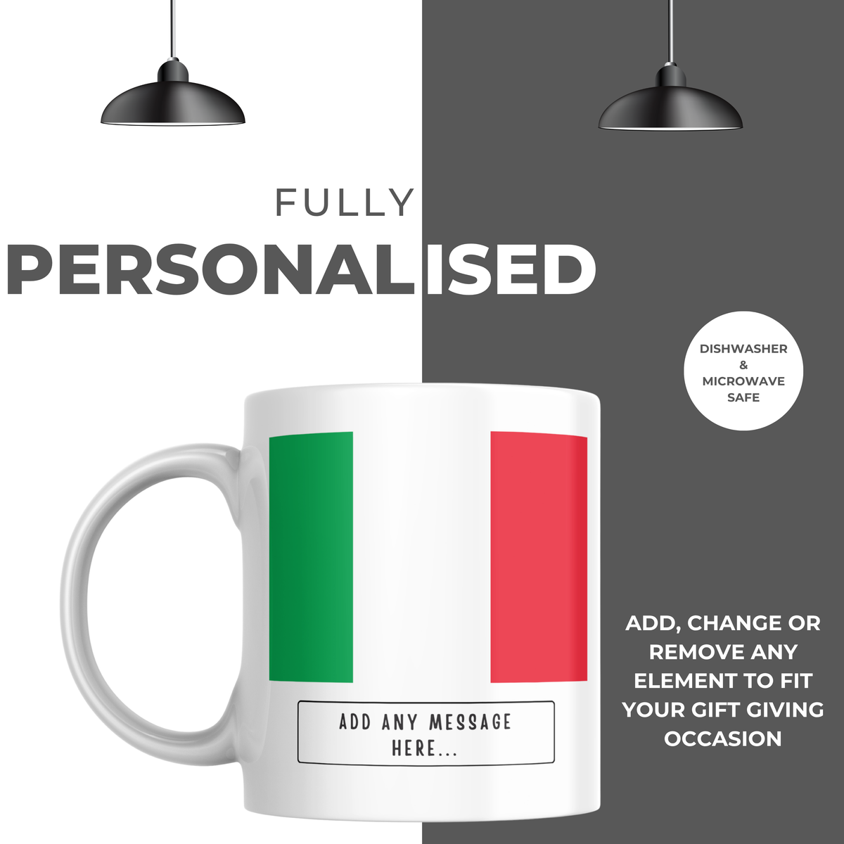 Personalised Italy flag mug – personalisation and care information