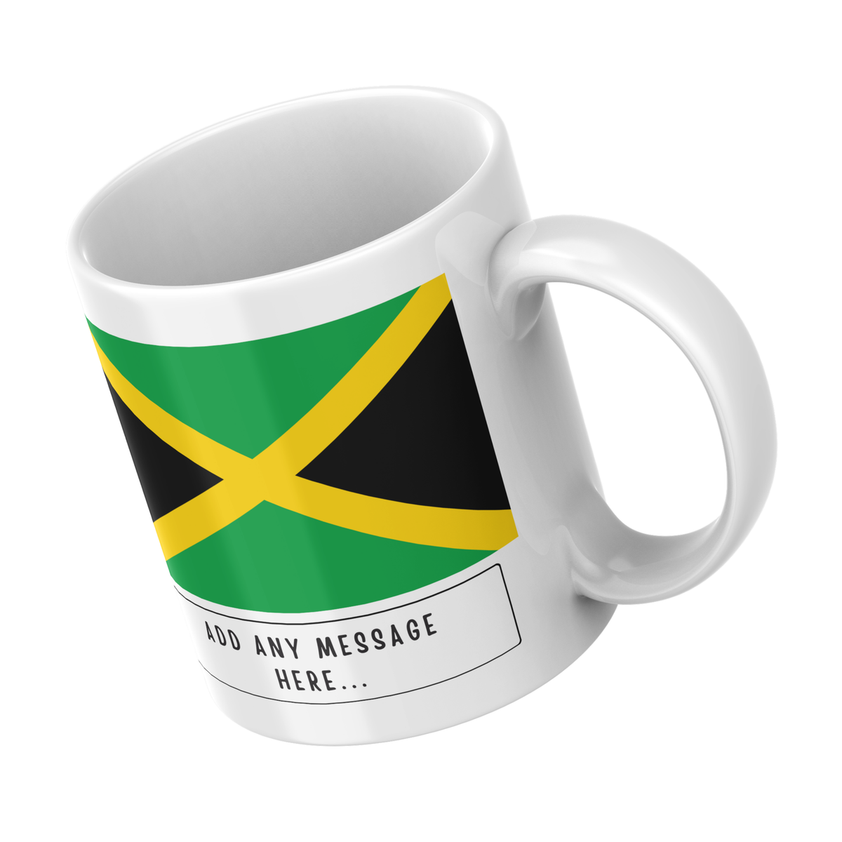 Personalised Jamaica flag mug – angled view