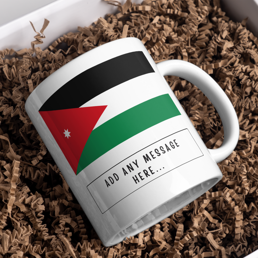 Personalised Jordan flag mug – gift presentation on paper packing