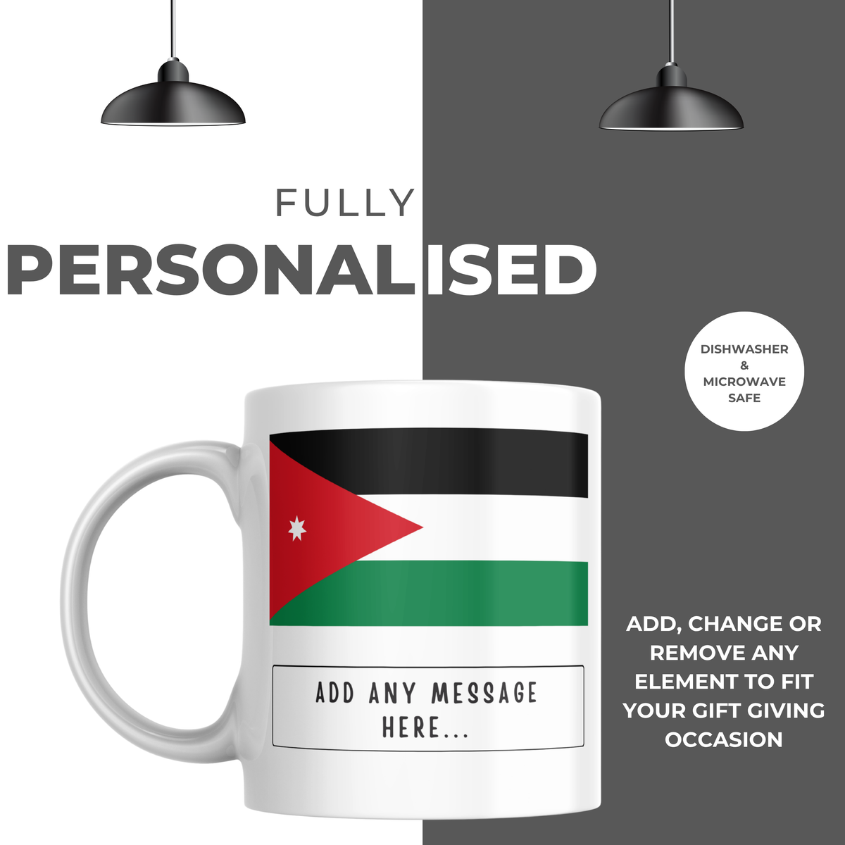 Personalised Jordan flag mug – personalisation and care information