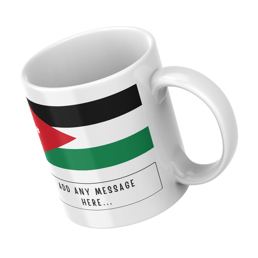 Personalised Jordan flag mug – angled view