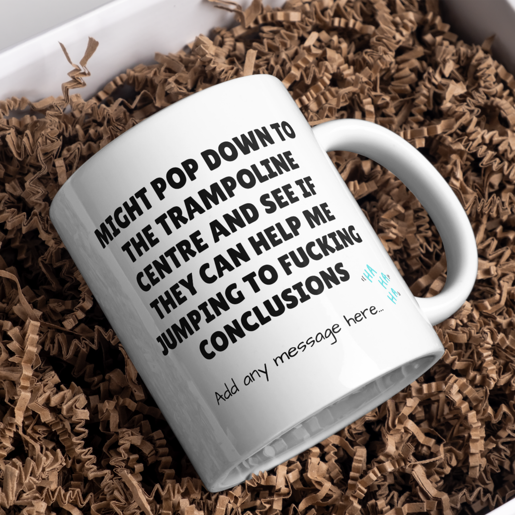 Jumping to Conclusions Trampoline Mug – gift presentation on paper packing