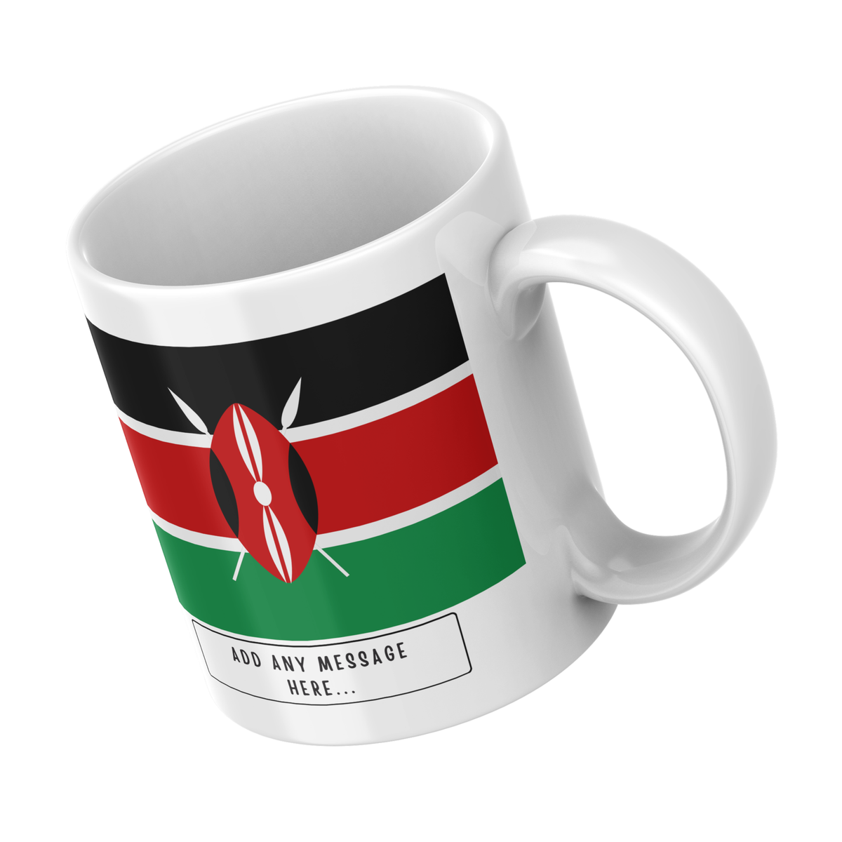 Personalised Kenya flag mug – angled view