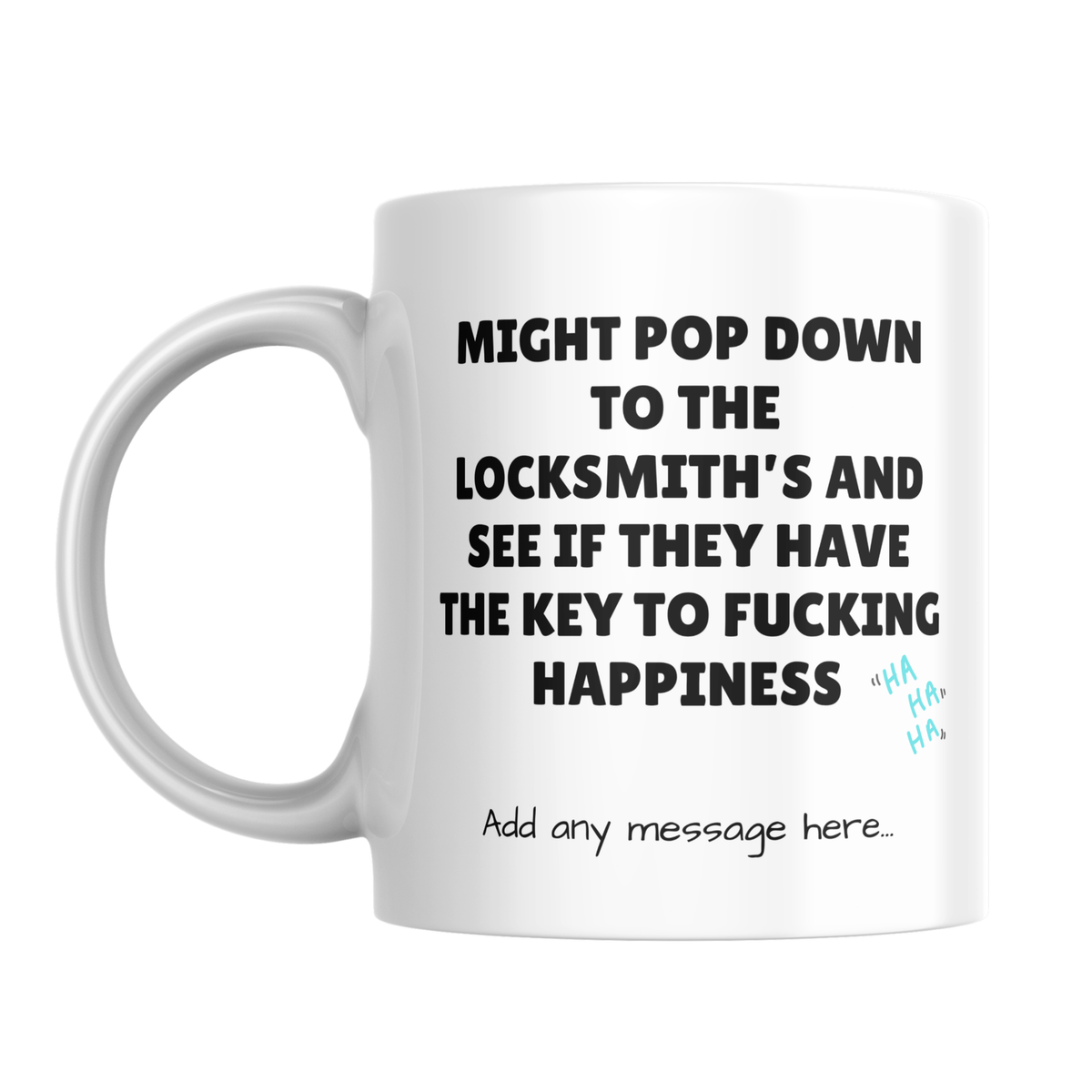 Key to Happiness Locksmith Mug – front view