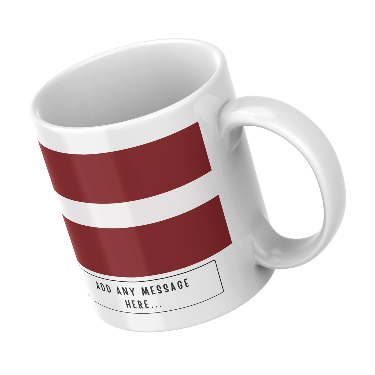 Personalised Latvia flag mug – angled view