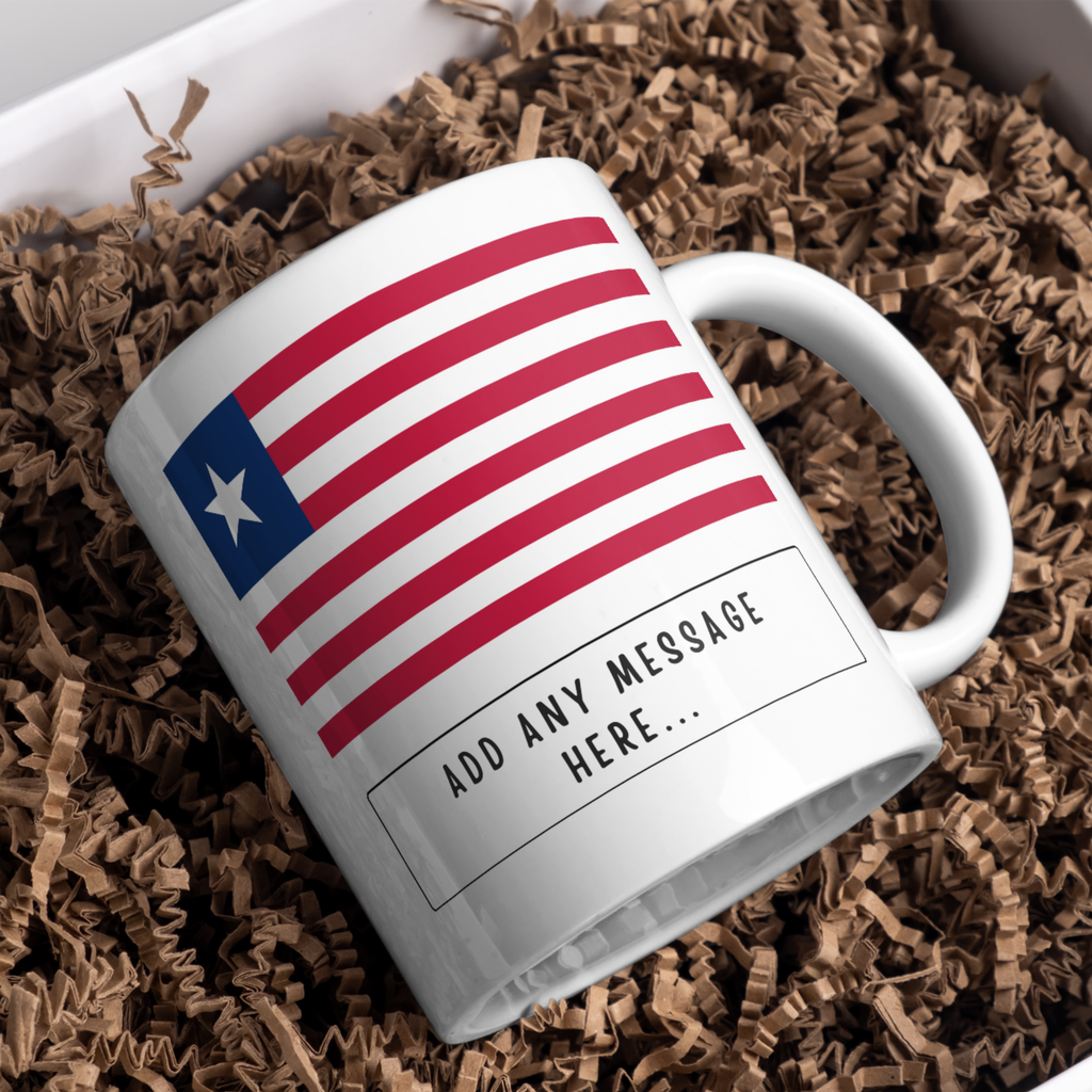 Personalised Liberia flag mug – gift presentation on paper packing