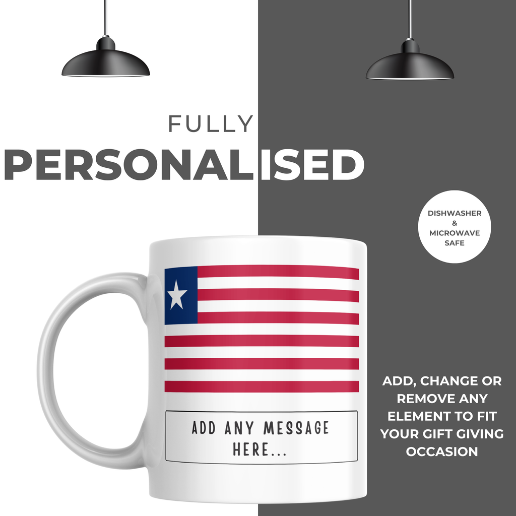 Personalised Liberia flag mug – personalisation and care information
