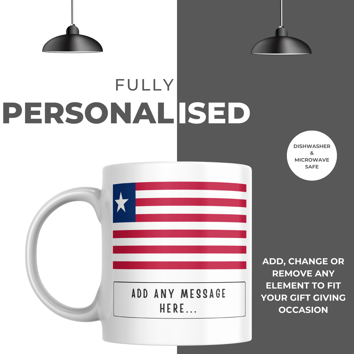 Personalised Liberia flag mug – personalisation and care information