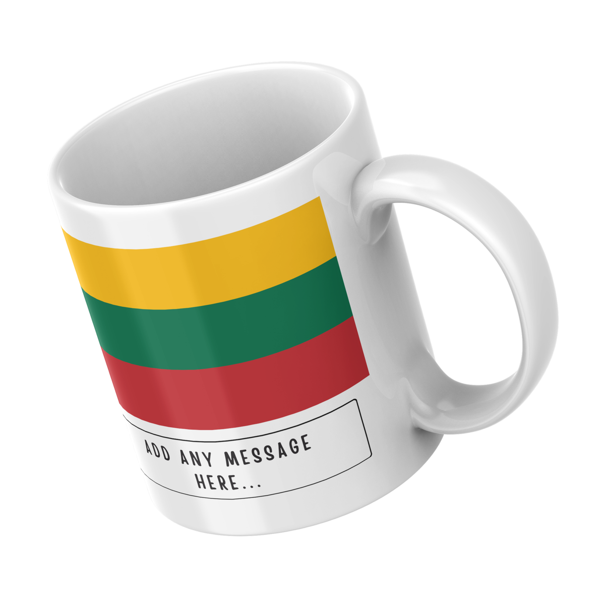 Personalised Lithuania flag mug – angled view