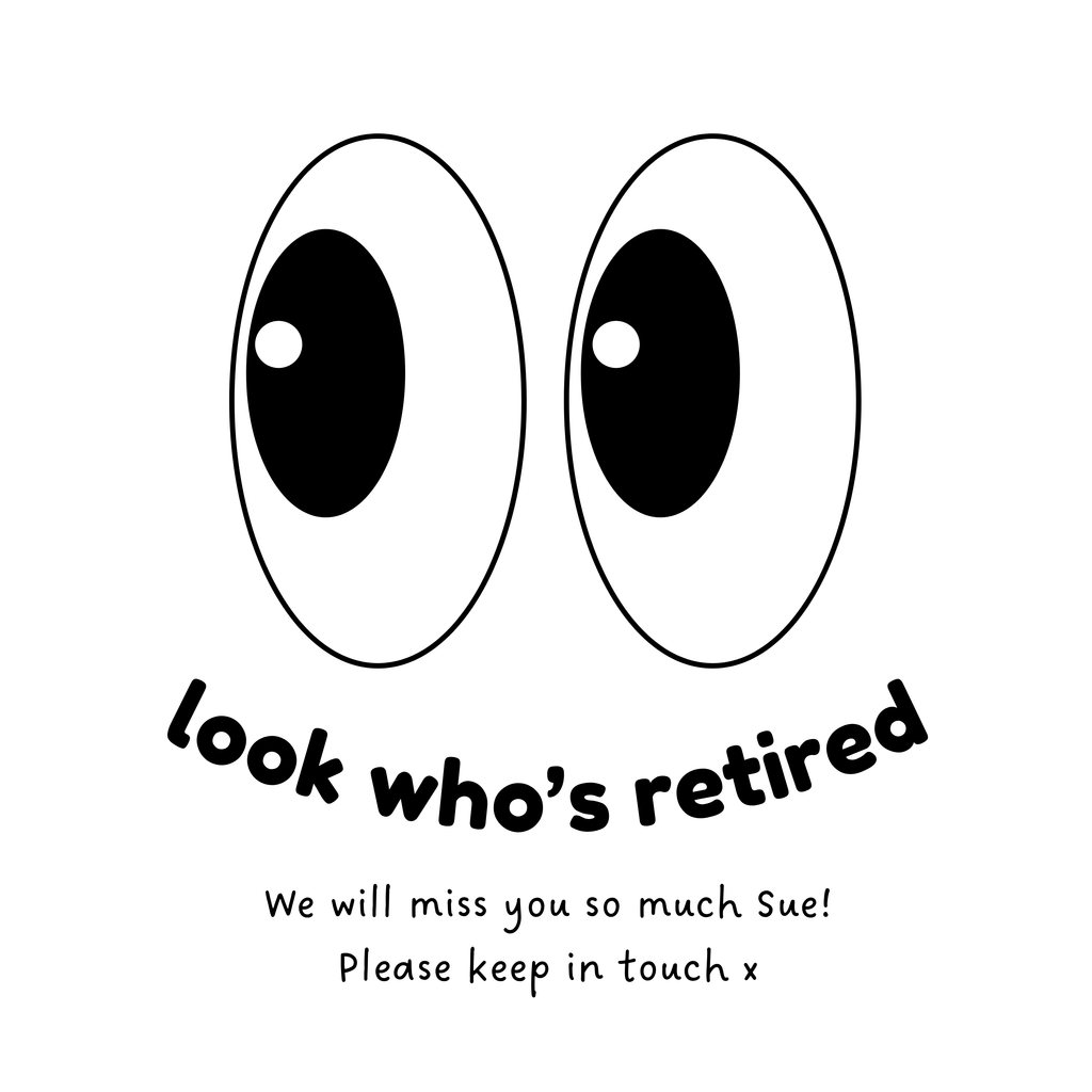 Look Whos Retired Cartoon Eyes Mug – original flat artwork