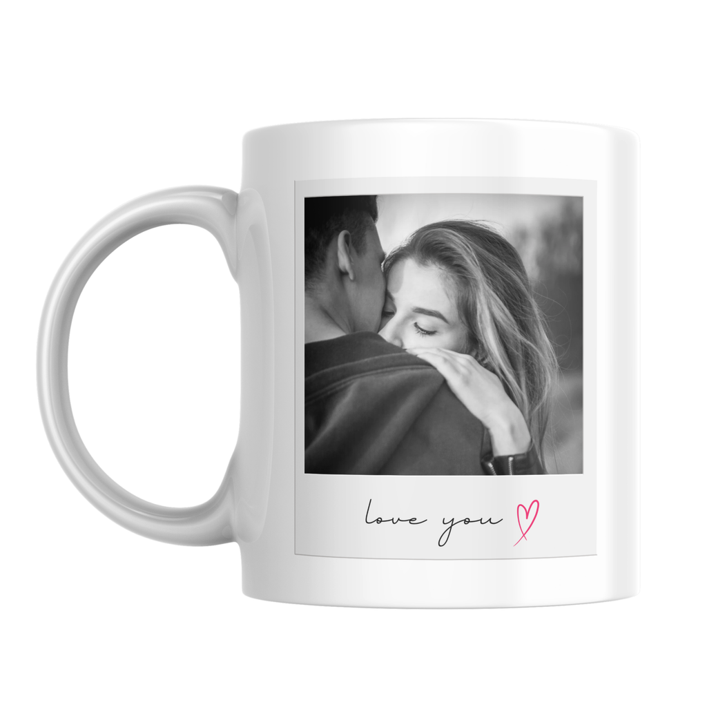 Love You Photo Mug – front view with example photos