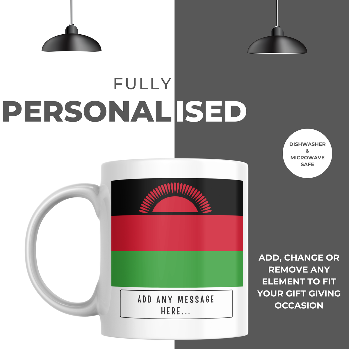 Personalised Malawi flag mug – personalisation and care information