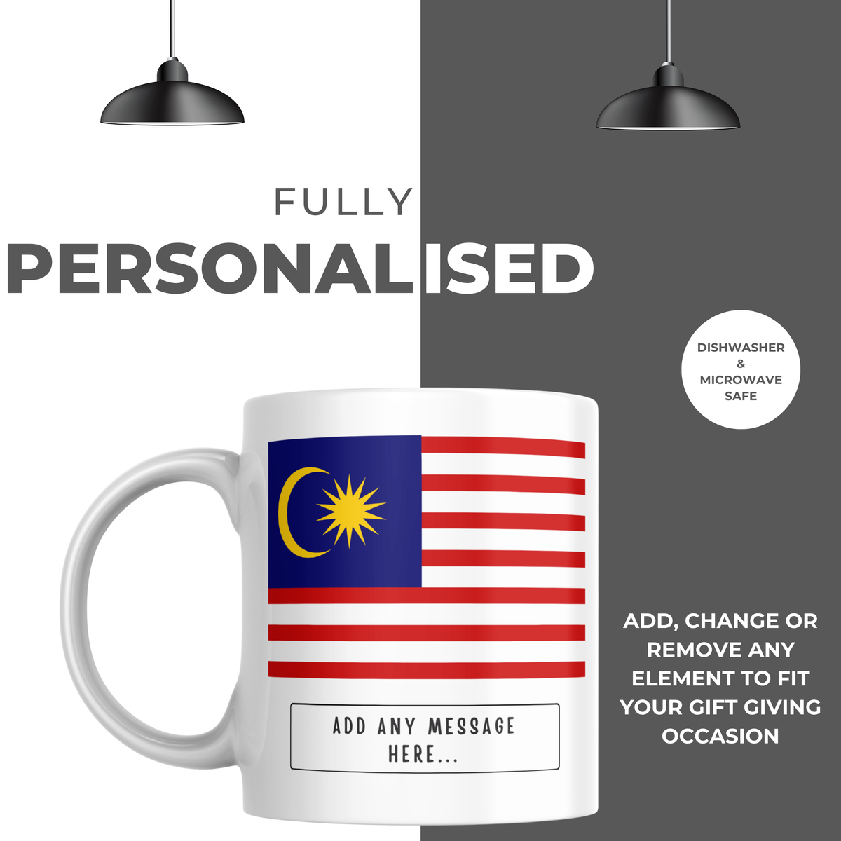 Personalised Malaysia flag mug – personalisation and care information