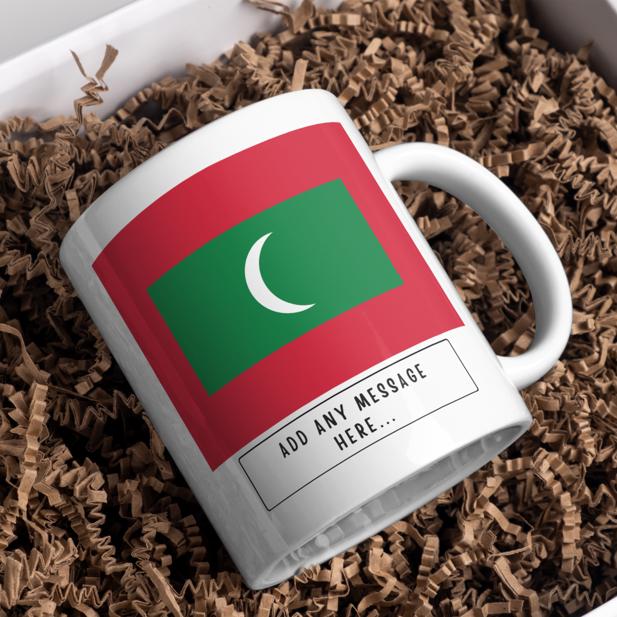 Personalised Maldives flag mug – gift presentation on paper packing