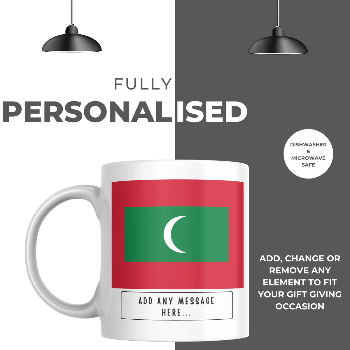 Personalised Maldives flag mug – personalisation and care information