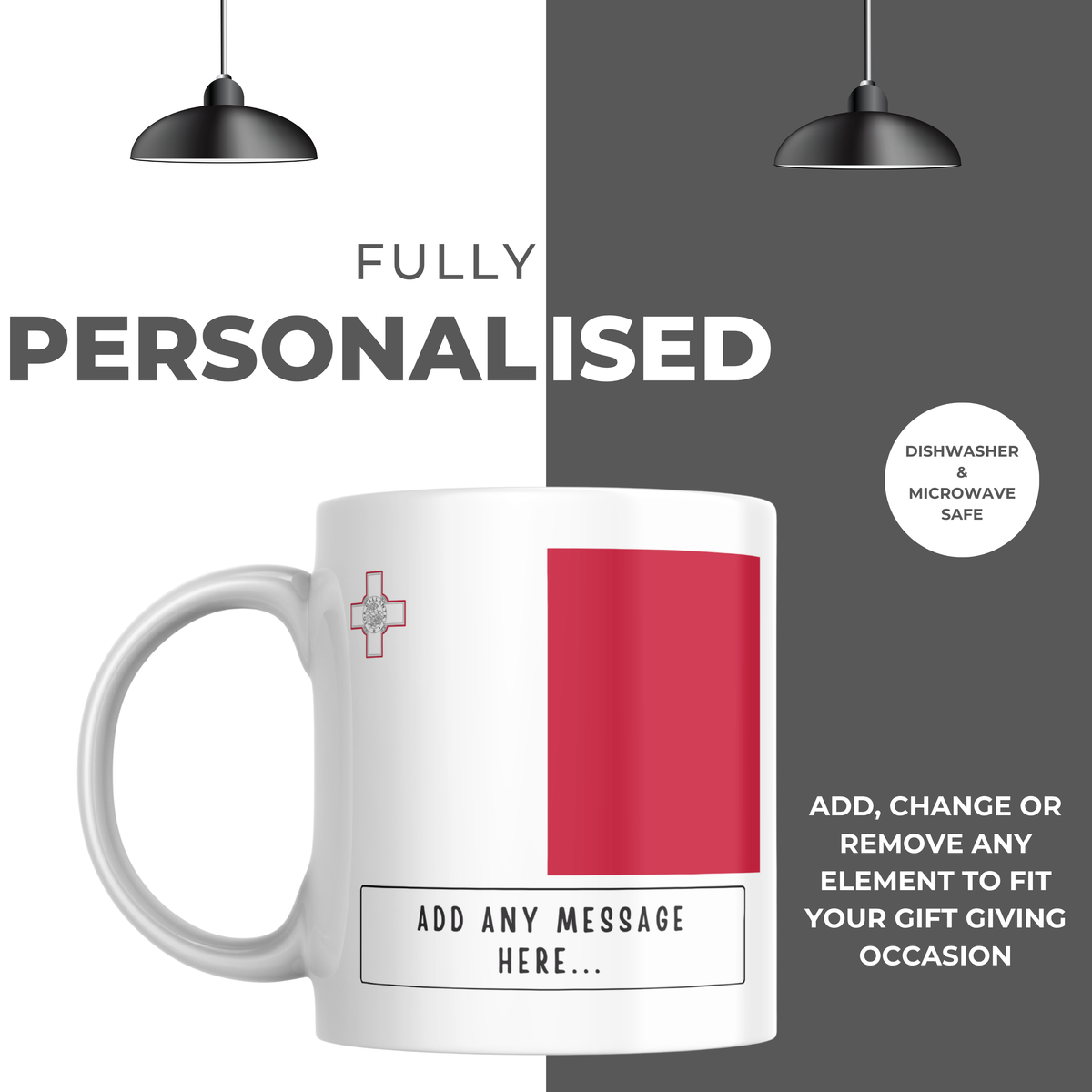 Personalised Malta flag mug – personalisation and care information