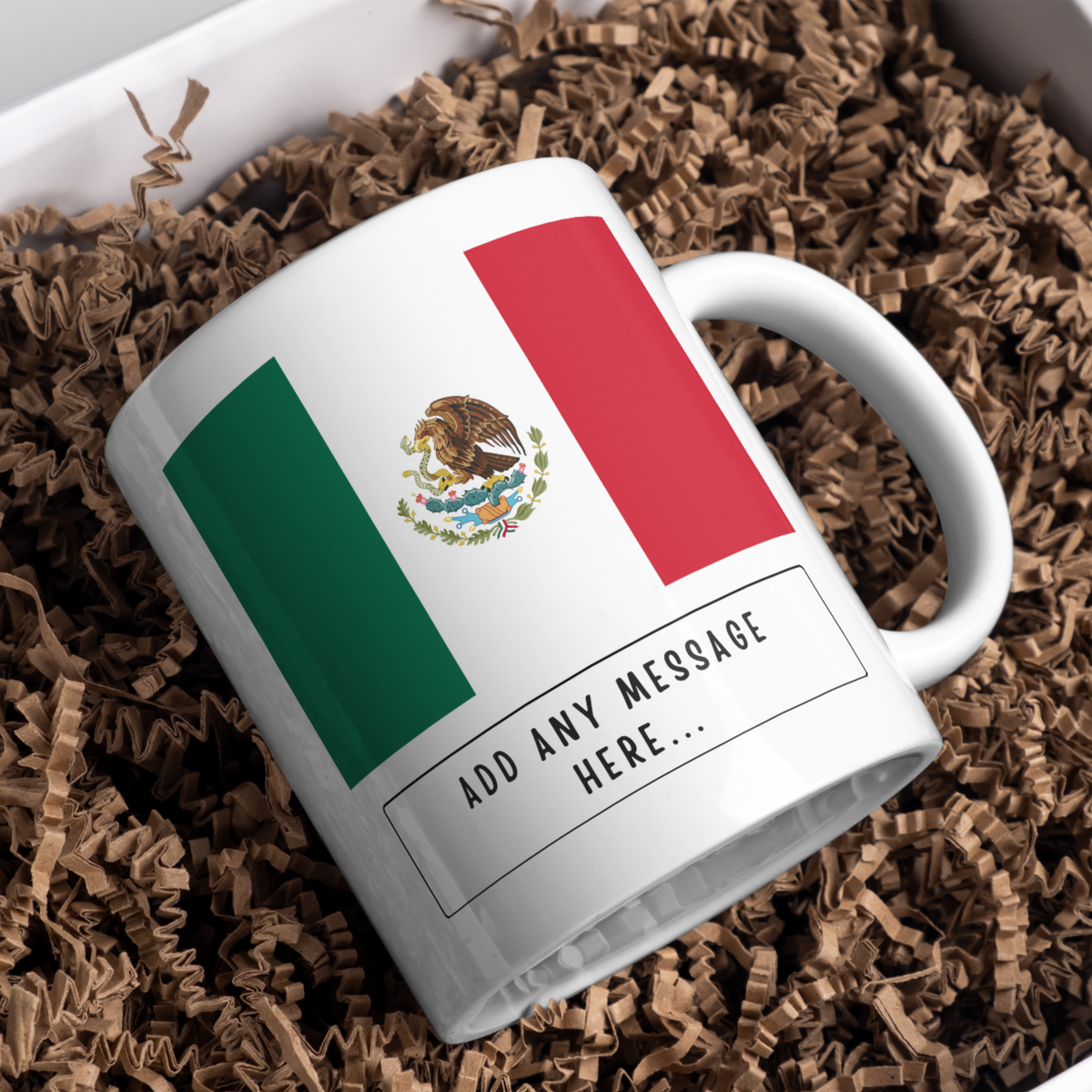 Personalised Mexico flag mug – gift presentation on paper packing