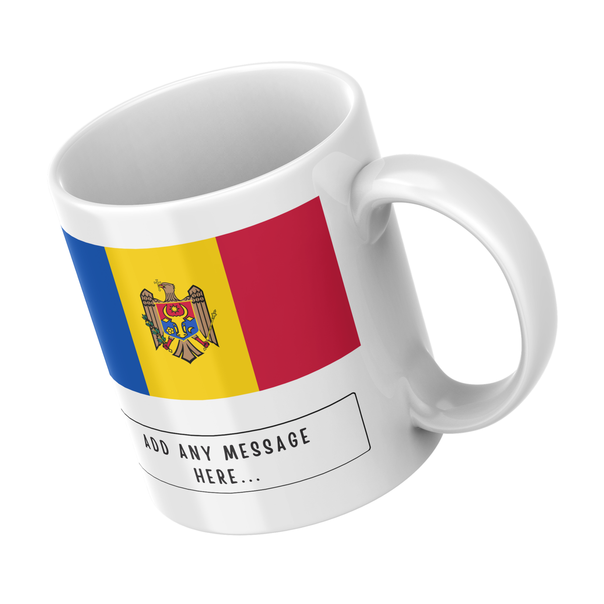 Personalised Moldova flag mug – angled view