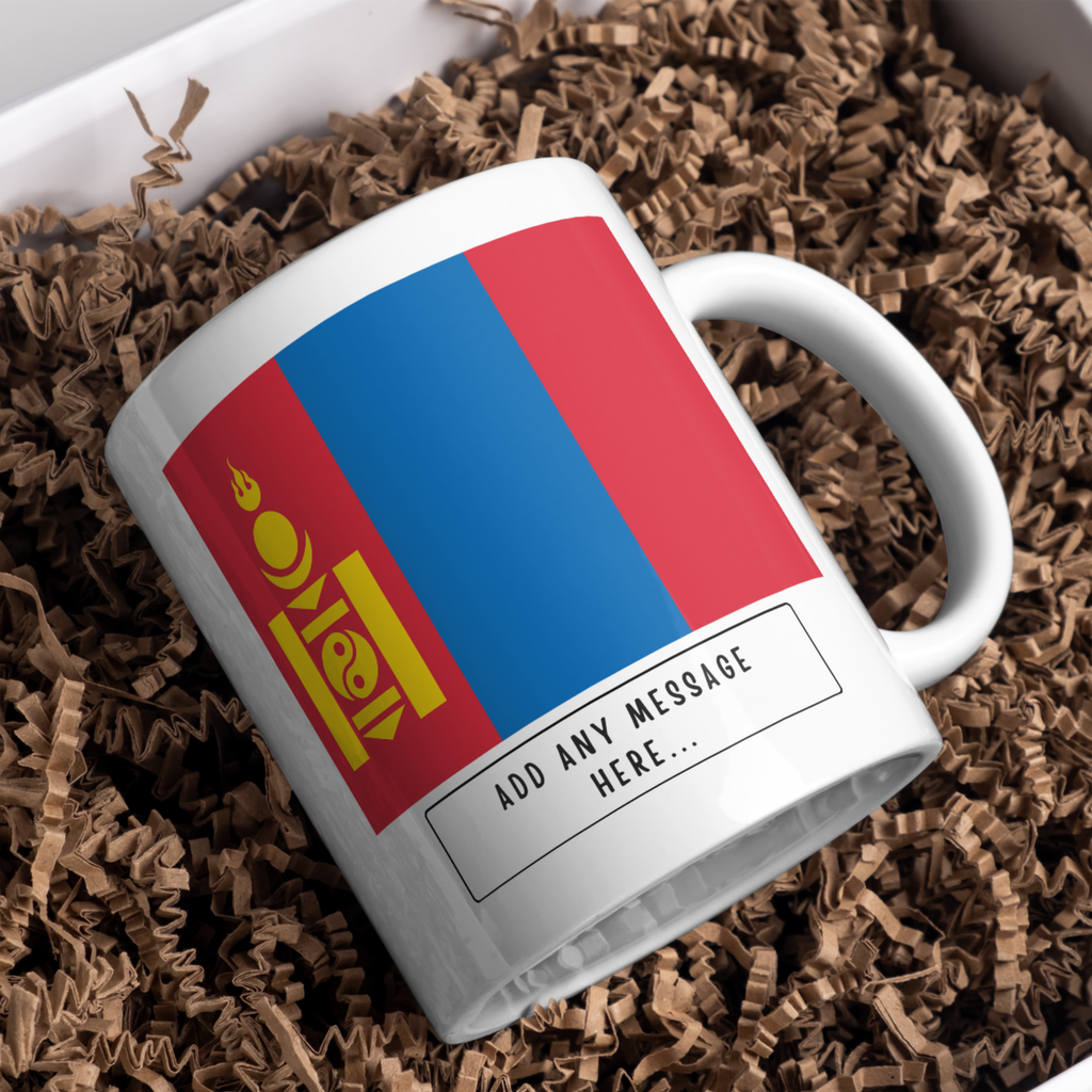 Personalised Mongolia flag mug – gift presentation on paper packing