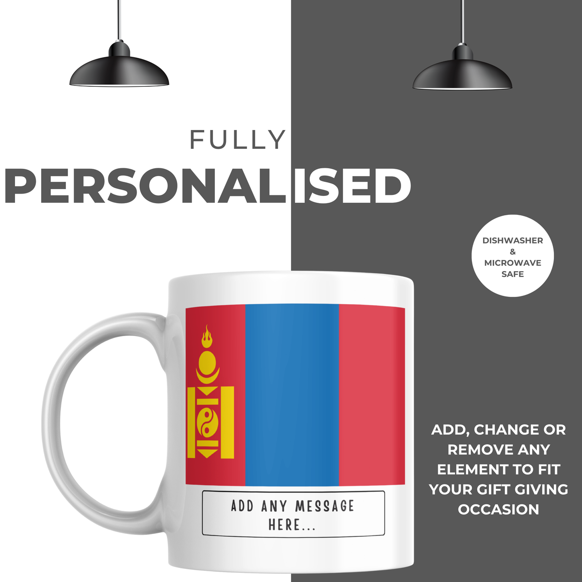 Personalised Mongolia flag mug – personalisation and care information