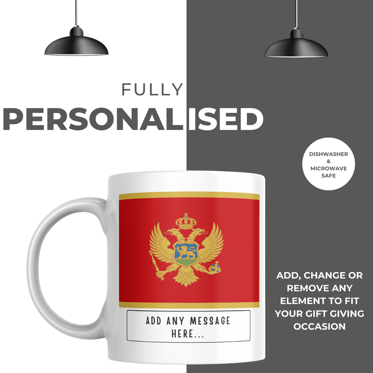 Personalised Montenegro flag mug – personalisation and care information