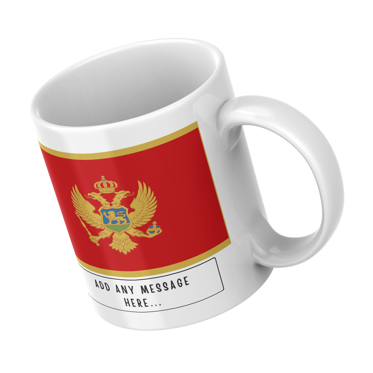 Personalised Montenegro flag mug – angled view
