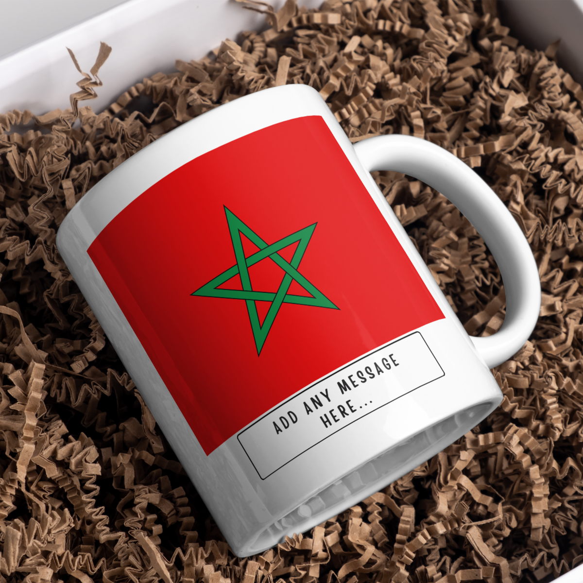 Personalised Morocco flag mug – gift presentation on paper packing