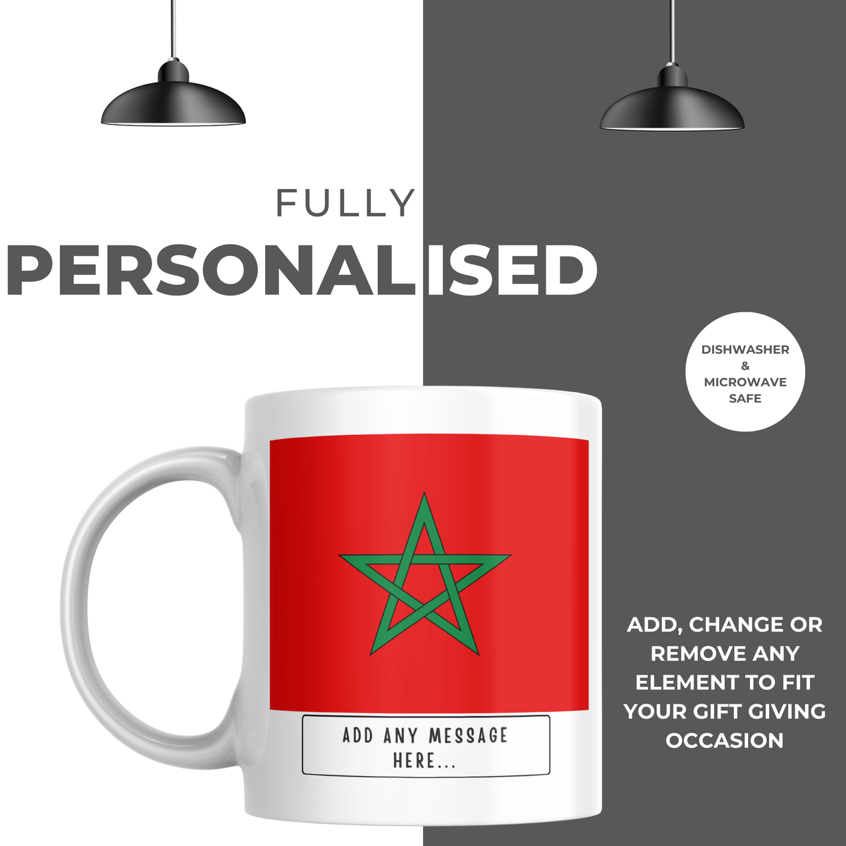 Personalised Morocco flag mug – personalisation and care information