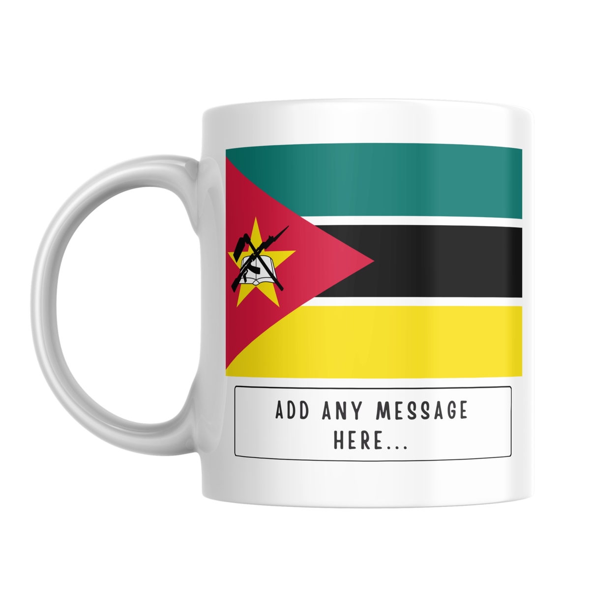 Personalised Mozambique flag mug – front view