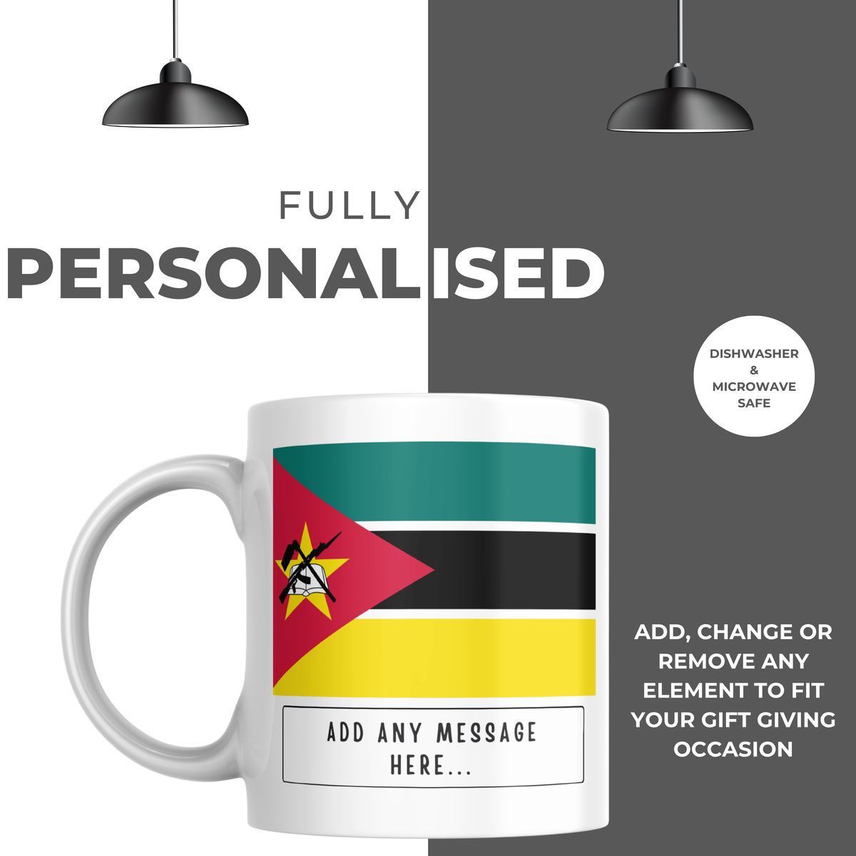 Personalised Mozambique flag mug – personalisation and care information