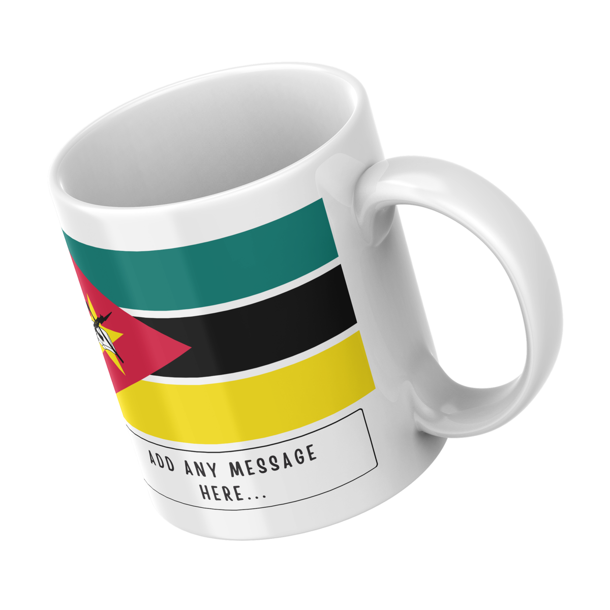Personalised Mozambique flag mug – angled view
