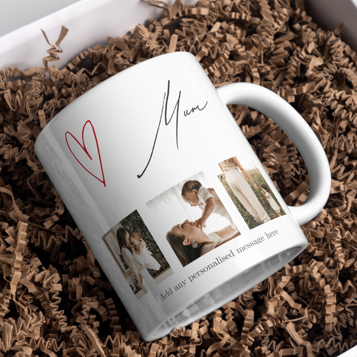 Mum Photo Collage Mug – gift presentation on paper packing