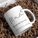 Mum Script and Hearts Mug – gift presentation on paper packing