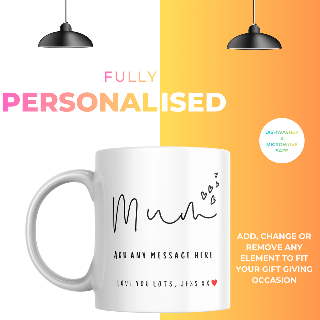 Mum Script and Hearts Mug – personalisation information