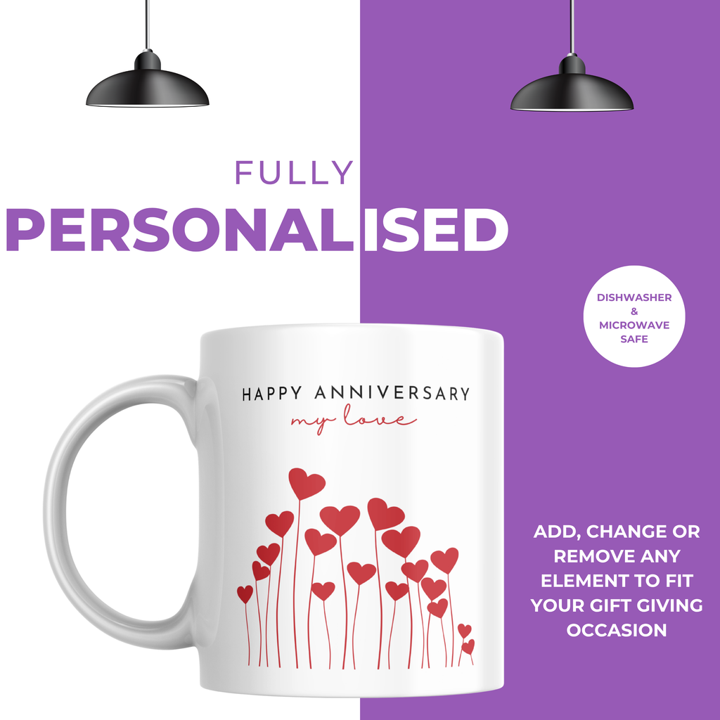My Love Red Hearts Anniversary Mug – personalisation information