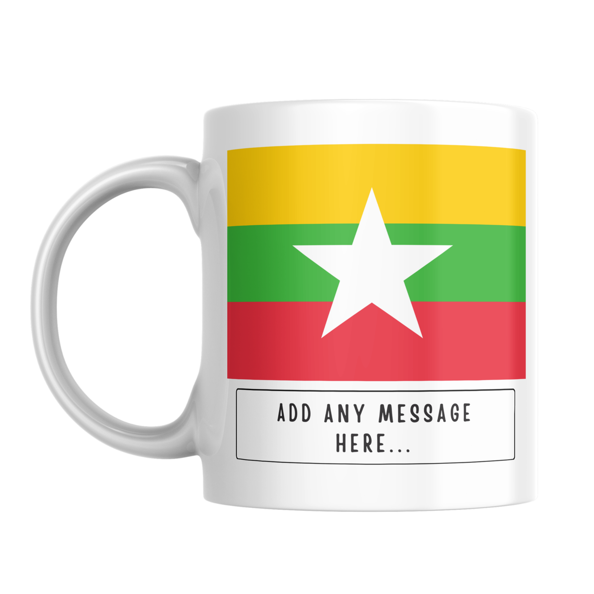 Personalised Myanmar flag mug – front view