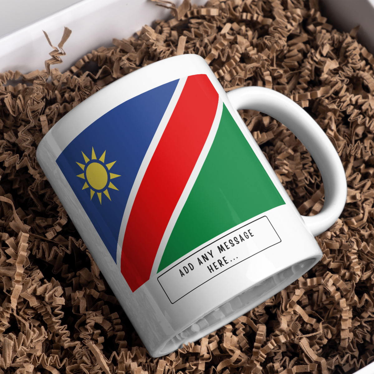 Personalised Namibia flag mug – gift presentation on paper packing
