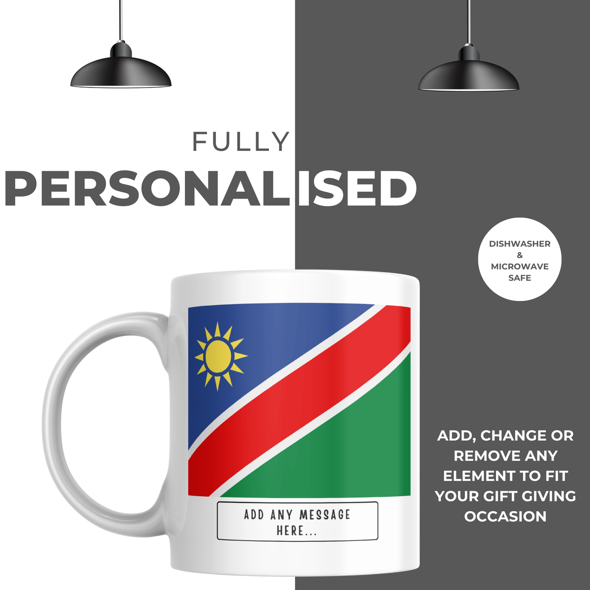 Personalised Namibia flag mug – personalisation and care information