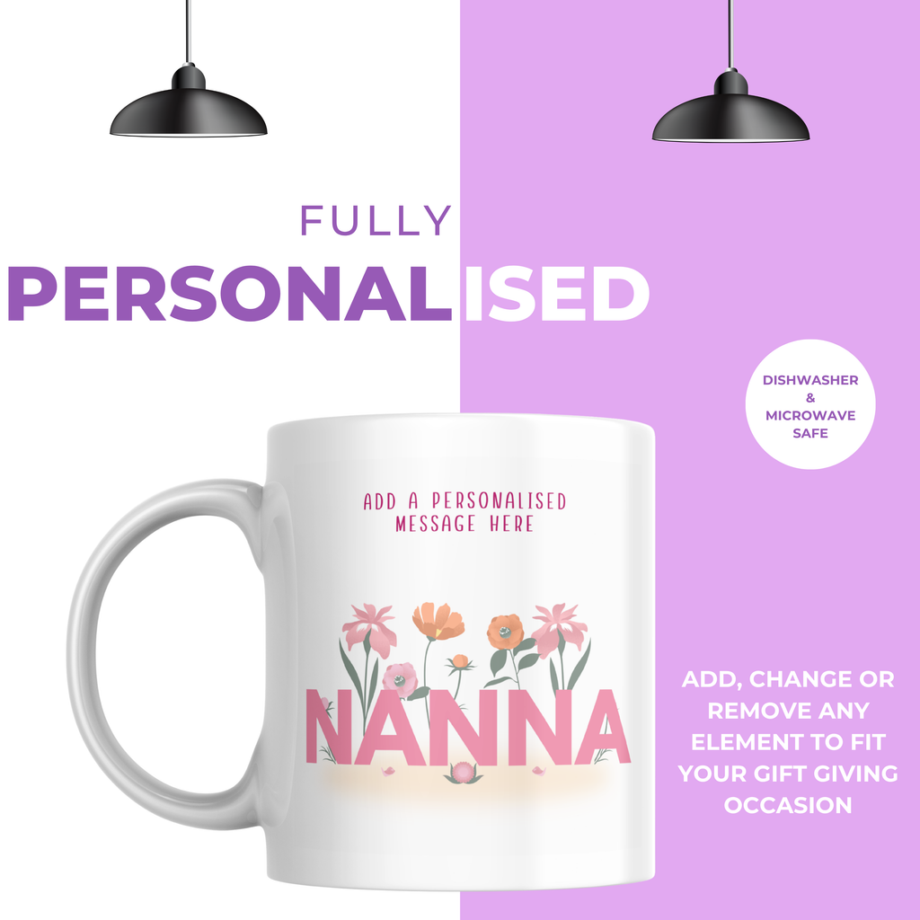 Nanna Floral Lettering Mug – personalisation information