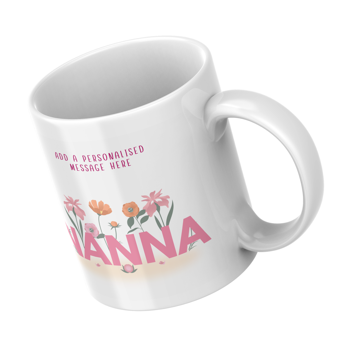 Nanna Floral Lettering Mug – angled view