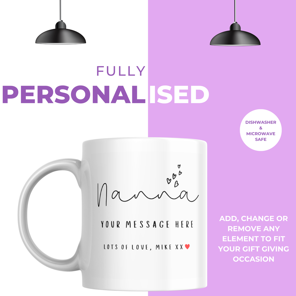 Nanna Script and Hearts Mug – personalisation information