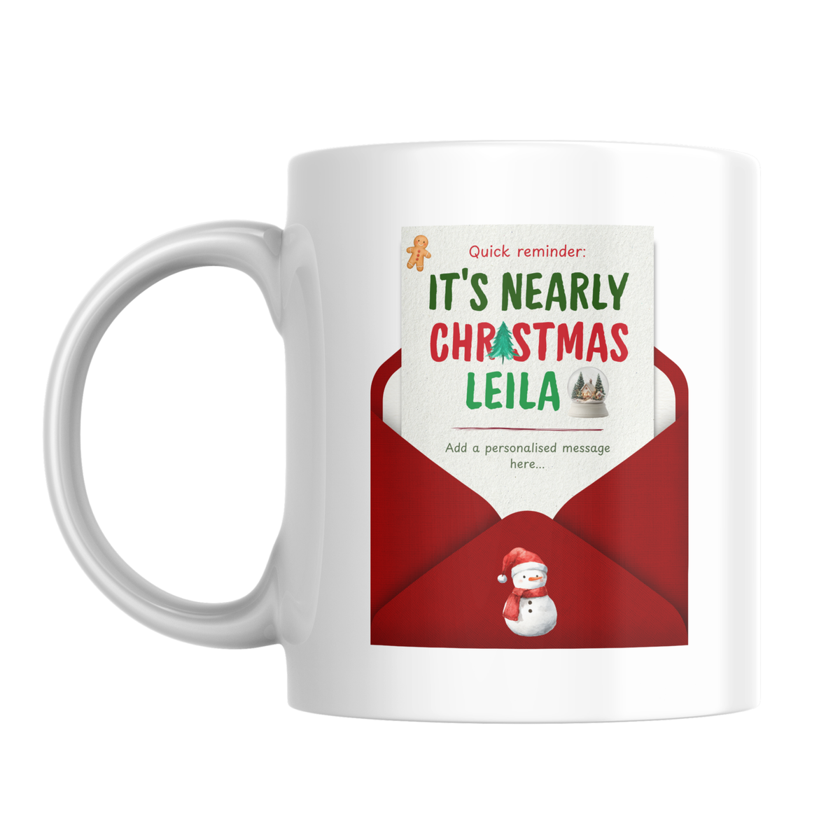 Nearly Christmas Envelope Name Mug – front view