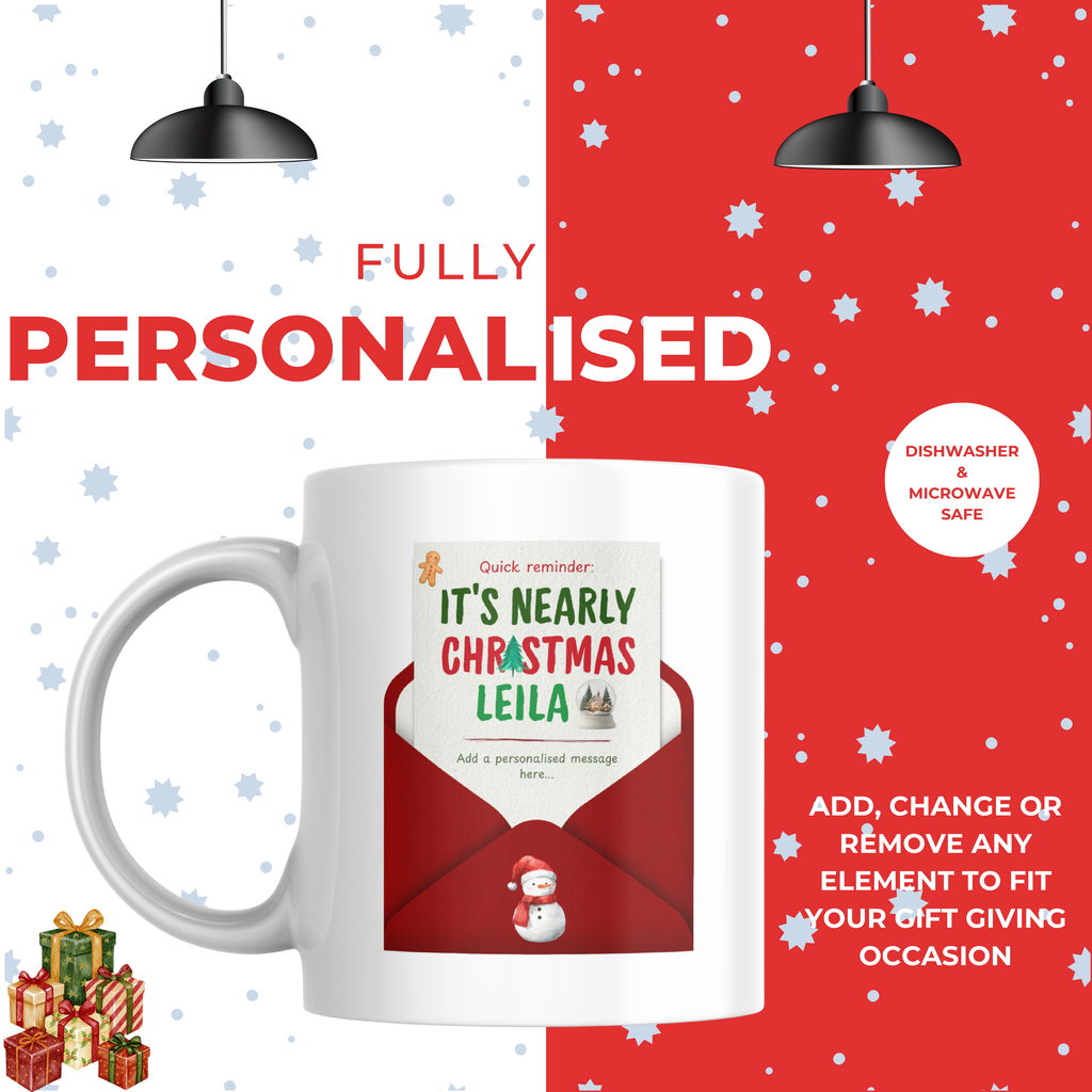 Nearly Christmas Envelope Name Mug – personalisation information