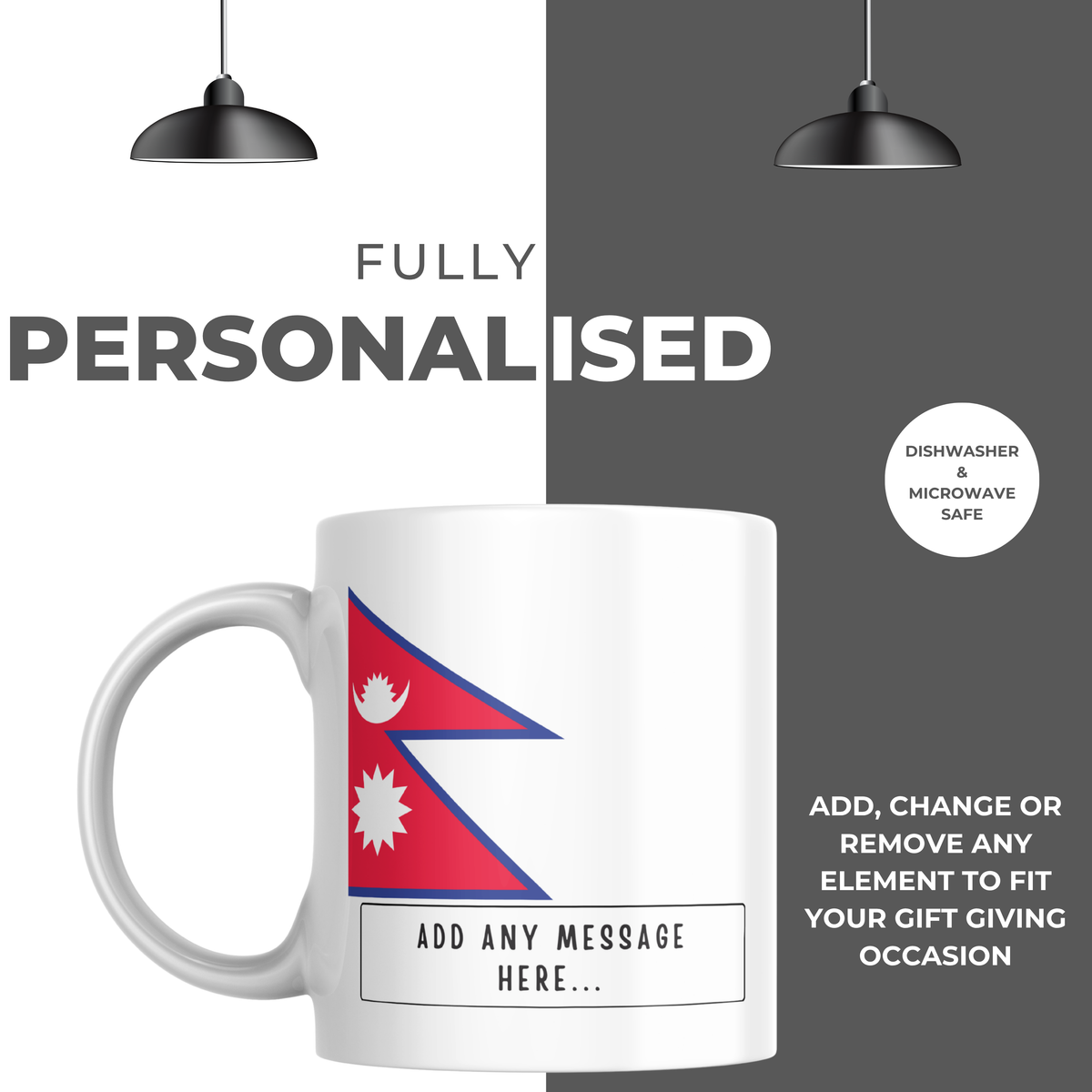Personalised Nepal flag mug – personalisation and care information