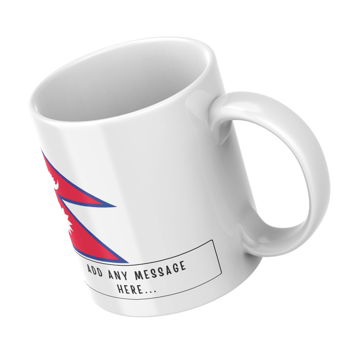 Personalised Nepal flag mug – angled view