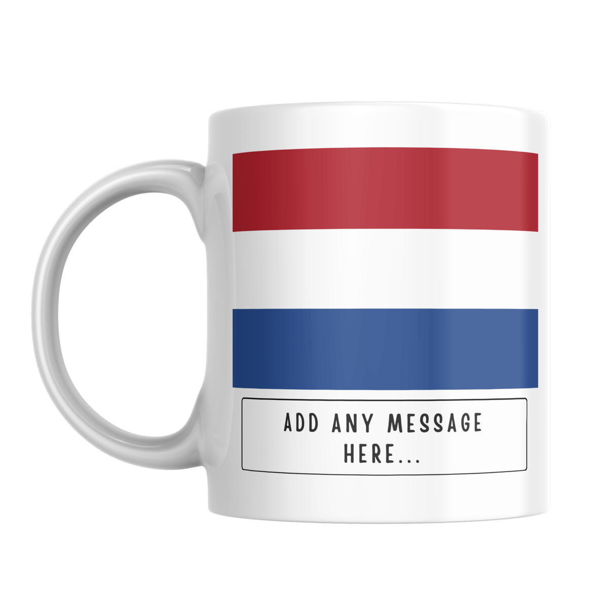 Personalised Netherlands flag mug – front view