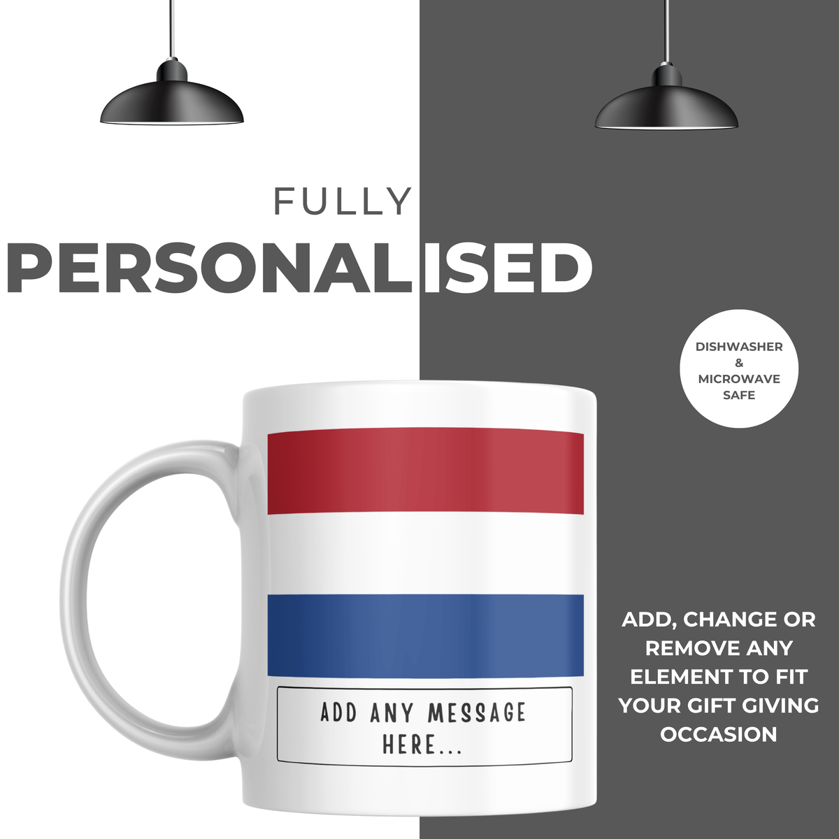 Personalised Netherlands flag mug – personalisation and care information