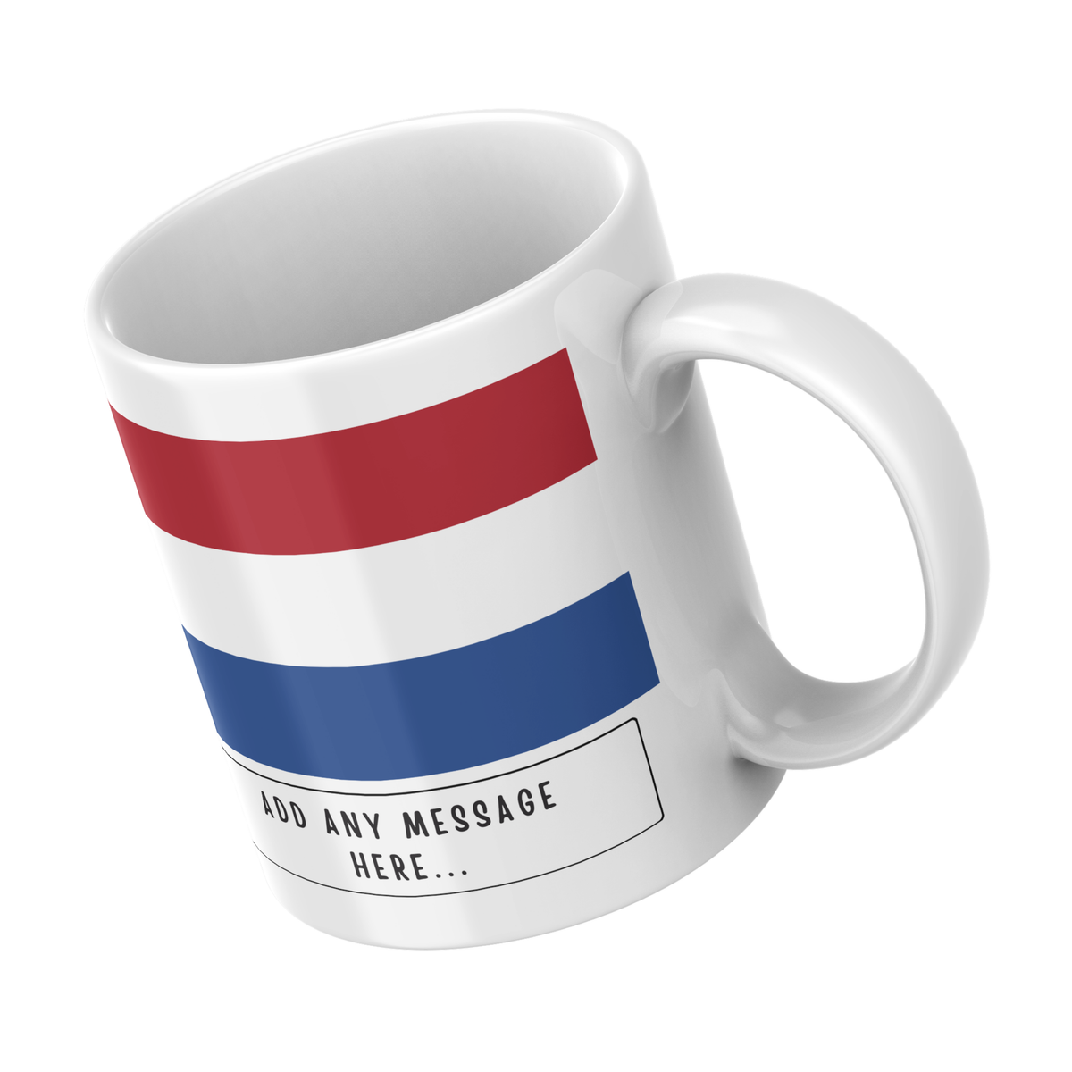 Personalised Netherlands flag mug – angled view