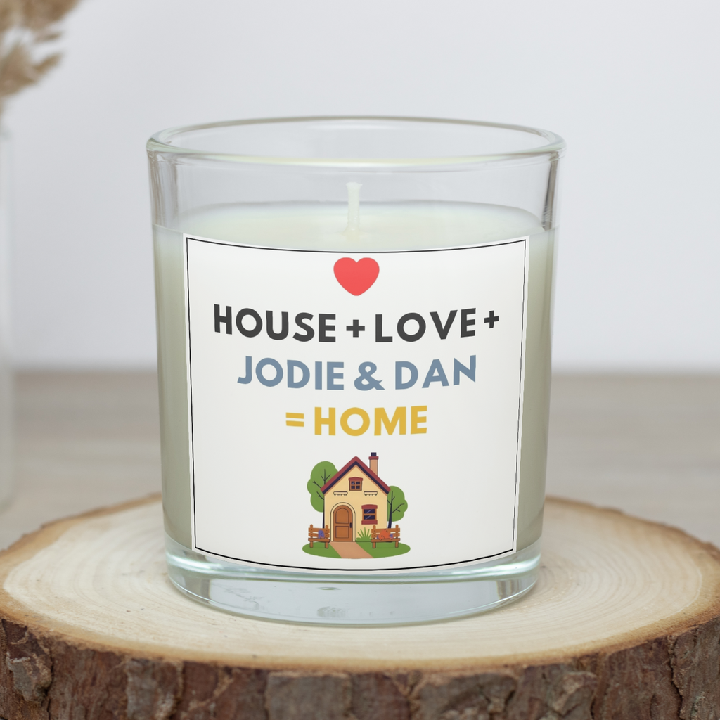 Personalised new home candle with House + Love + names = Home design